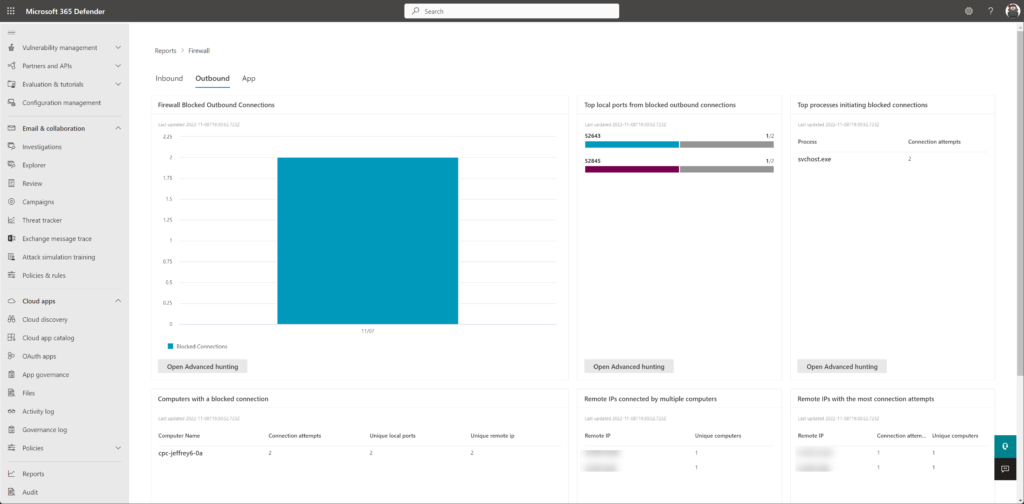 Firewall-Ereignis mit Remote-/lokaler IP, Ports und Prozessname.