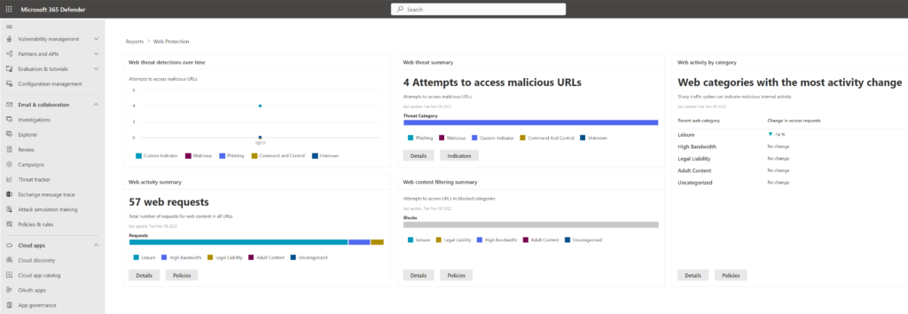 Der Web-Protection-Bericht im Defender-Portal.
