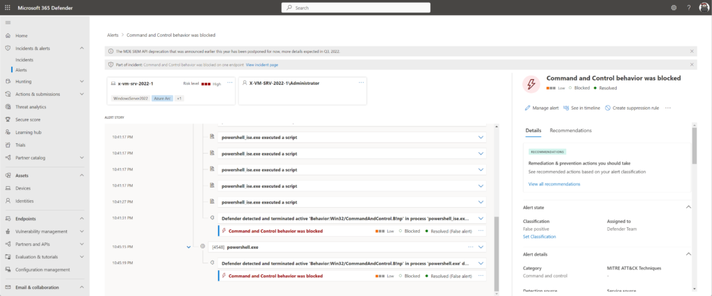 Ein durch Network Protection blockierter C2-Zugriff im Defender-Portal.