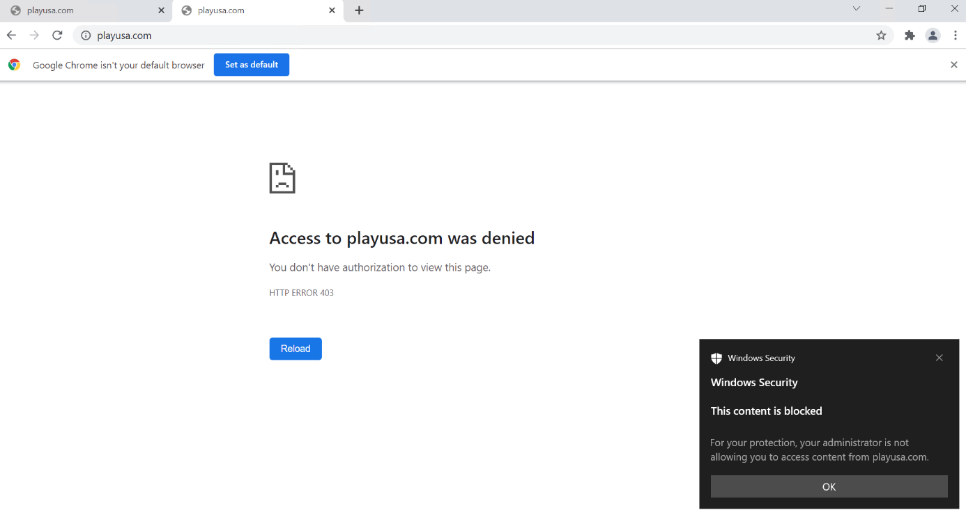 Ein durch Network Protection blockierter Aufruf in Google Chrome.