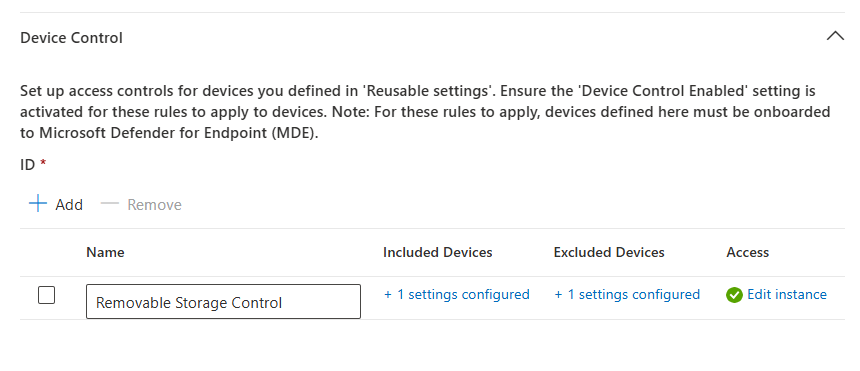 Included und Excluded Devices in der Device-Control-Policy.