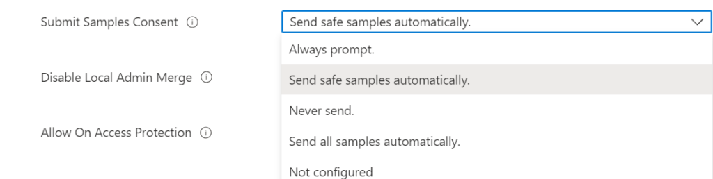Einstellung „Submit Samples Consent" im Intune-Antivirus-Profil