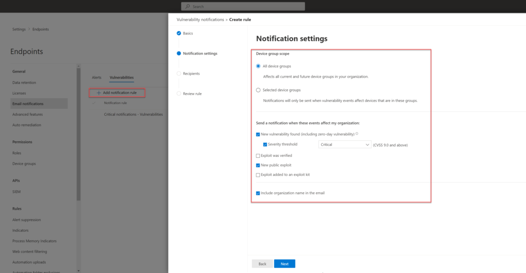 E-Mail-Benachrichtigungen für Schwachstellen in Defender for Endpoint