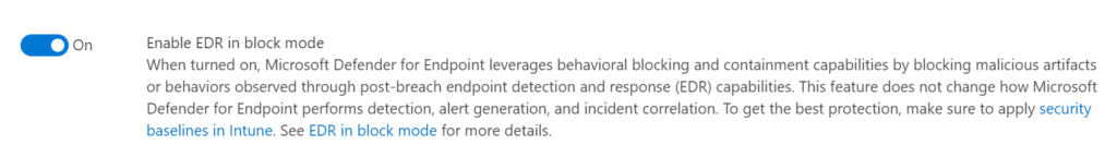 Schalter „EDR im Blockmodus" in den Advanced Features