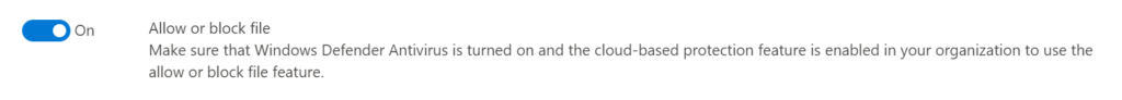 Schalter „Datei zulassen oder blockieren" in den Advanced Features