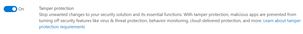 Schalter „Manipulationsschutz (Tamper Protection)" in den Advanced Features