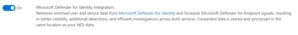 Schalter „Integration mit Microsoft Defender for Identity" in den Advanced Features
