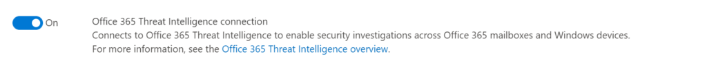Schalter „Office 365 Threat Intelligence-Verbindung" in den Advanced Features