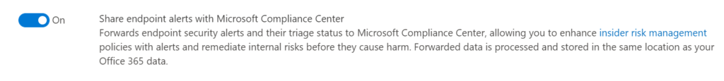 Schalter „Endpunkt-Warnungen an Microsoft Purview weiterleiten" in den Advanced Features