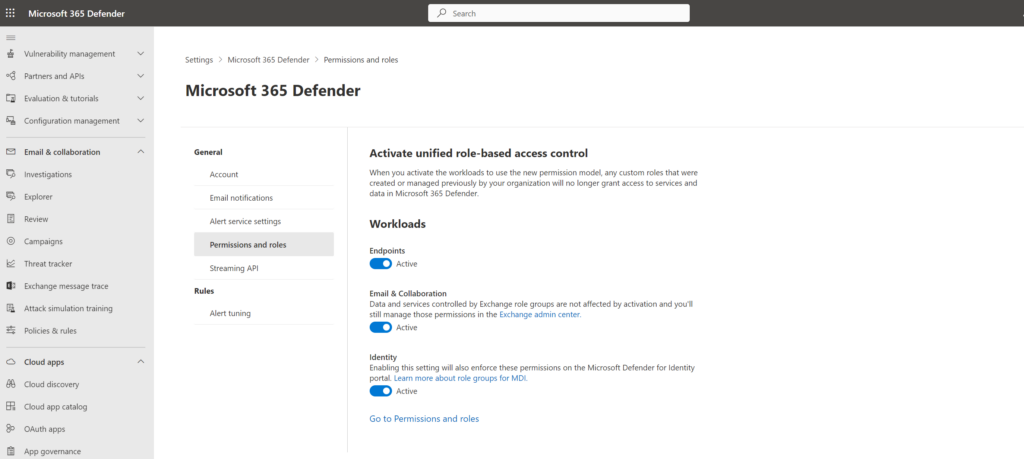 Einheitliches RBAC im Microsoft 365 Defender-Portal