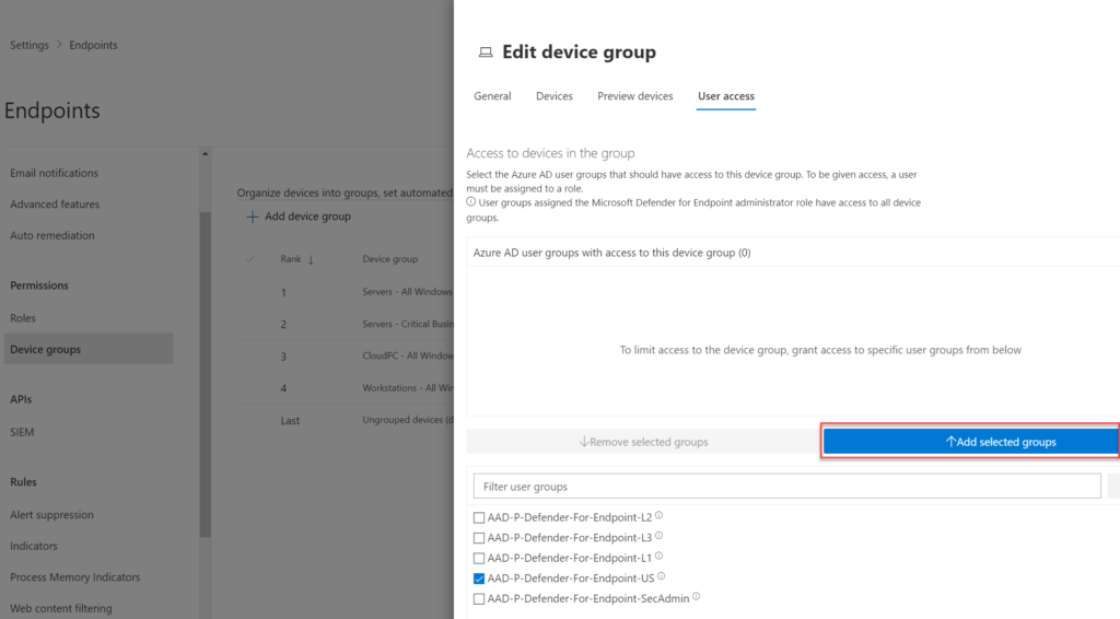 Benutzerzugriff (User access) einer Gerätegruppe auf bestimmte Rollen beschränken