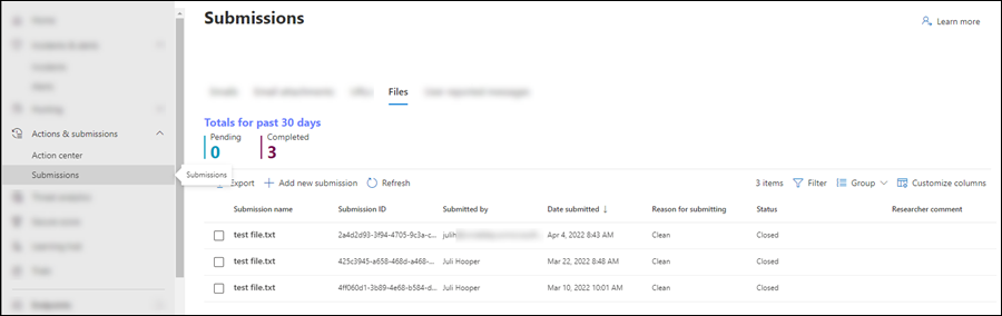 Der Files-Reiter der Submissions-Seite mit der Schaltfläche zum Hinzufügen einer neuen Übermittlung.