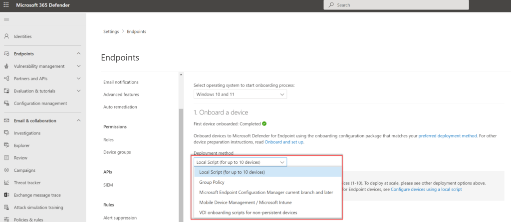 Auswahl der Bereitstellungsmethode beim Download der Onboarding-Pakete