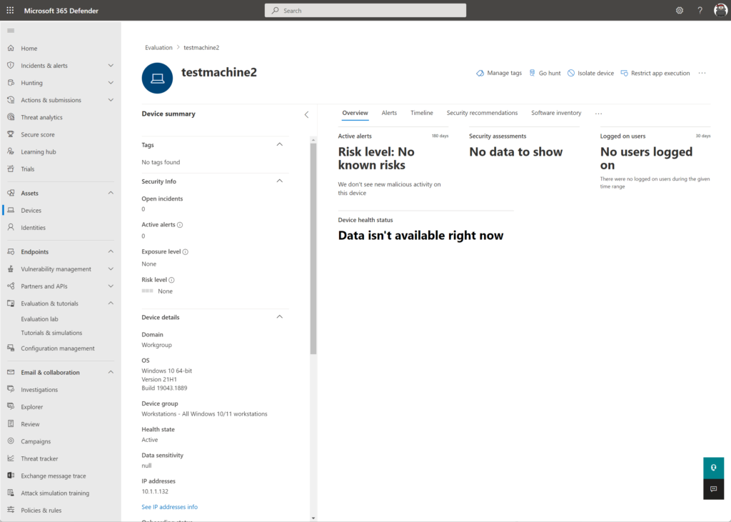 Get-MpPreference zeigt die aktive Defender-Konfiguration auf der Test-VM
