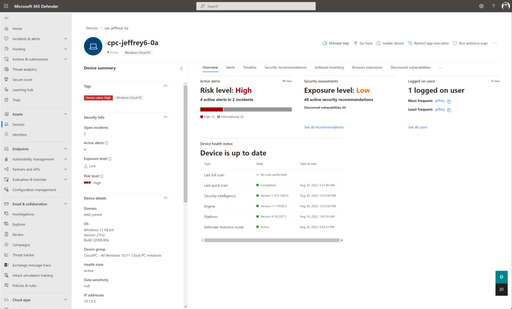 Gerät mit dem Status „Onboarded" in Defender for Endpoint