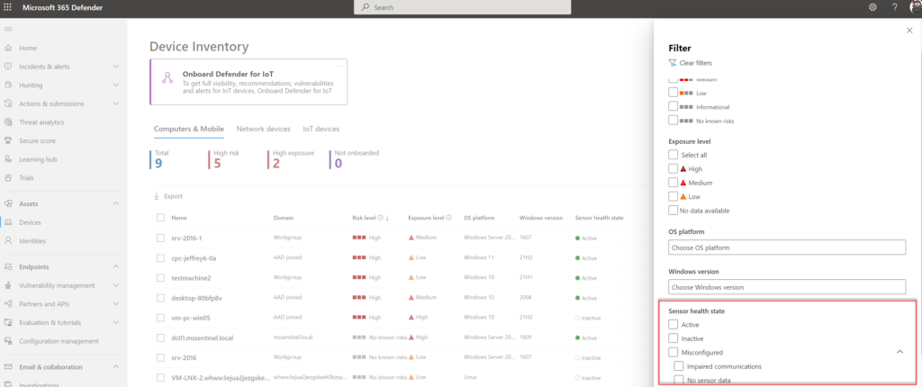 Übersicht der möglichen Gerätestatus in Defender for Endpoint