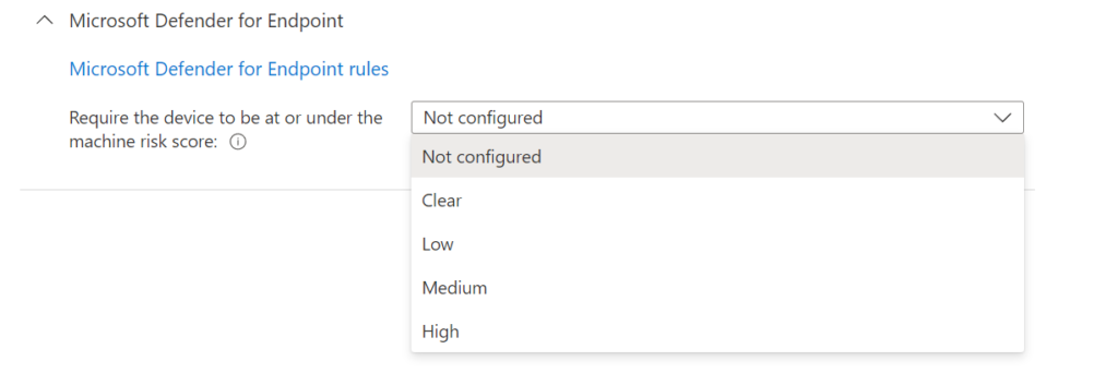 Intune-Compliance-Richtlinie: Einstellung „Require the device to be at or under the machine risk score"