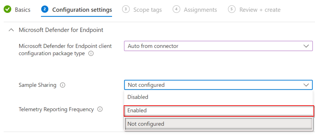 Intune: Einstellung „Sample sharing" im EDR-Profil
