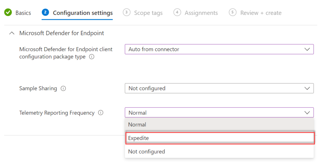 Intune: Einstellung „Telemetry reporting frequency" (Normal/Expedite, inzwischen veraltet)