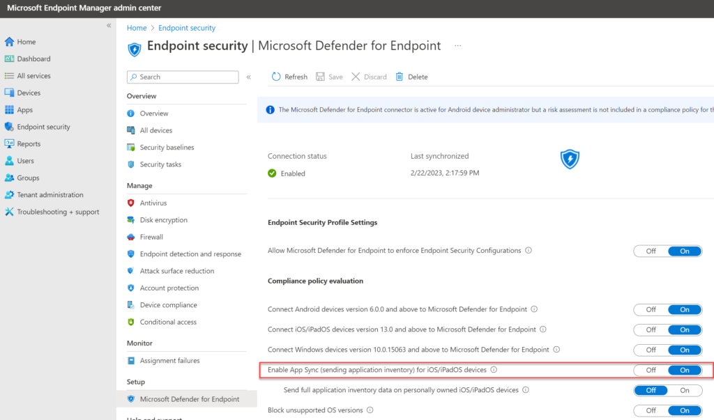 Intune: Funktion „Enable App sync for iOS/iPadOS devices" für App-Inventar-Daten