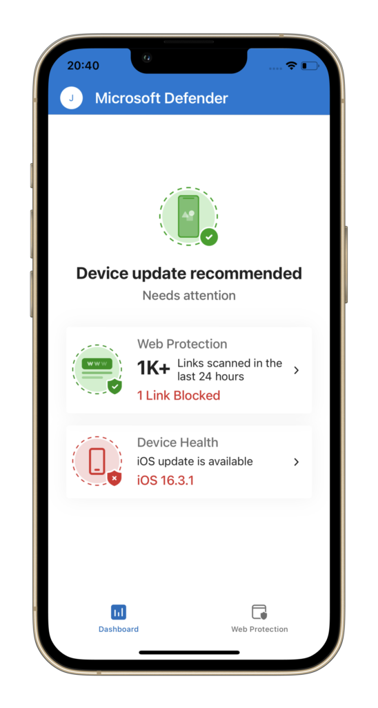 Defender for Endpoint für iOS: Startbildschirm der App auf dem iPhone