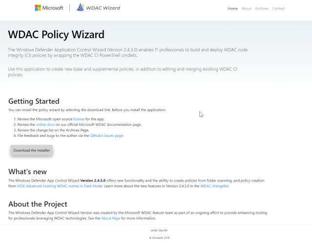 Download-Seite des WDAC Policy Wizard