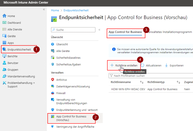App Control for Business im Intune Admin Center – Richtlinie erstellen