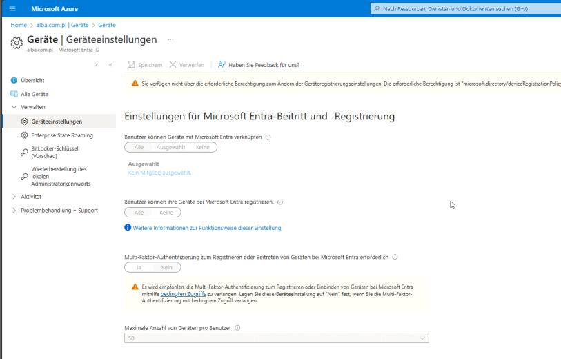 Geräteeinstellungen in Microsoft Entra ID mit MFA-Option und maximaler Geräteanzahl