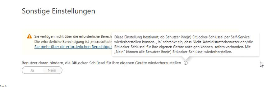Einstellung „Benutzer daran hindern, die BitLocker-Schlüssel für ihre eigenen Geräte wiederherzustellen"