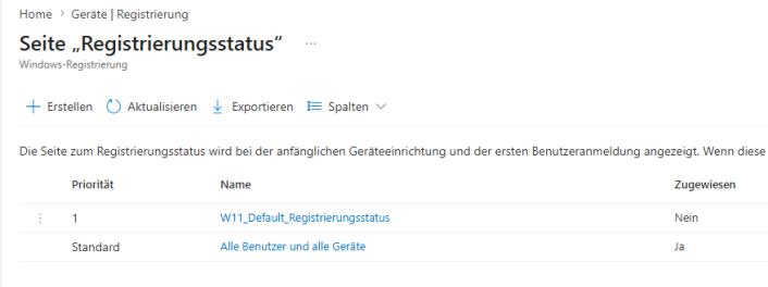 Übersicht der Enrollment-Status-Page-Profile in Intune