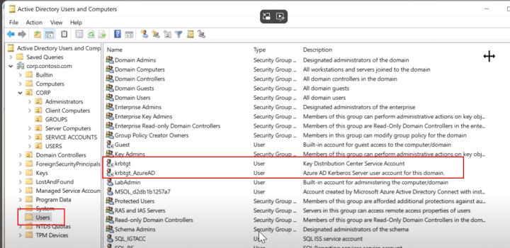 Benutzerkonto krbtgt_AzureAD im Users-Container von Active Directory
