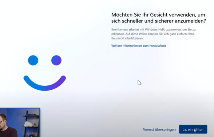 Windows-Hello-Einrichtungsdialog mit Angebot zur Gesichtserkennung